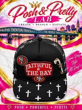 San Francisco Faithful to the Bay custom trucker hat small brim - Black & Red